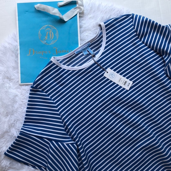 Draper James Tops - Draper James Blue Sailor Stripe Ruffle Ponte Tee